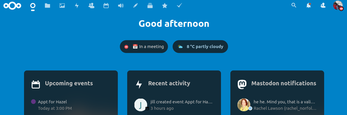 NextCloud dashboard