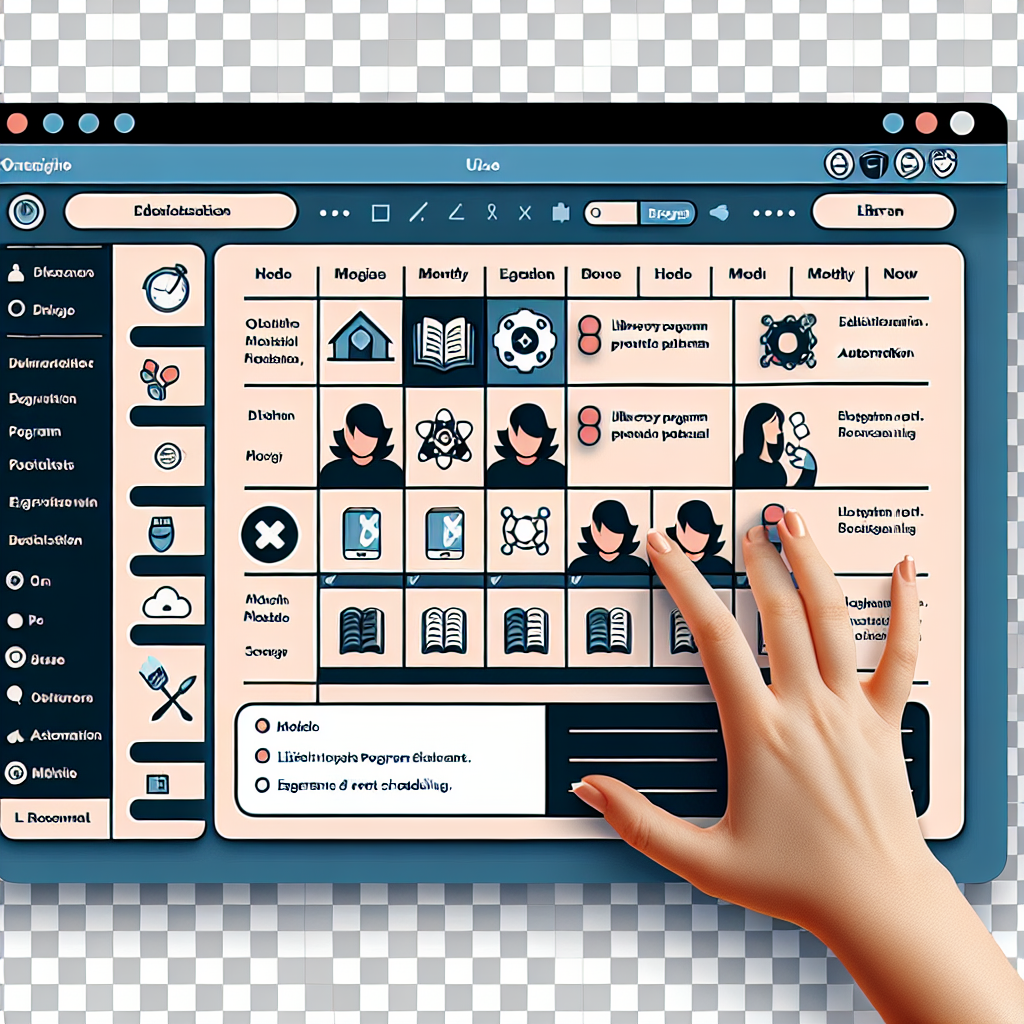 Image showing a hand touching a touchscreen that looks like a calendar, with a couple navigation columns on the left