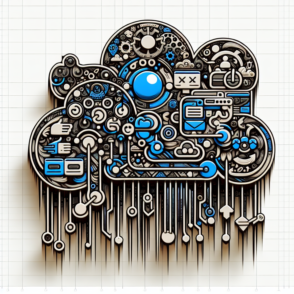 Intricate cloud-shaped graphic with gears and digital elements.