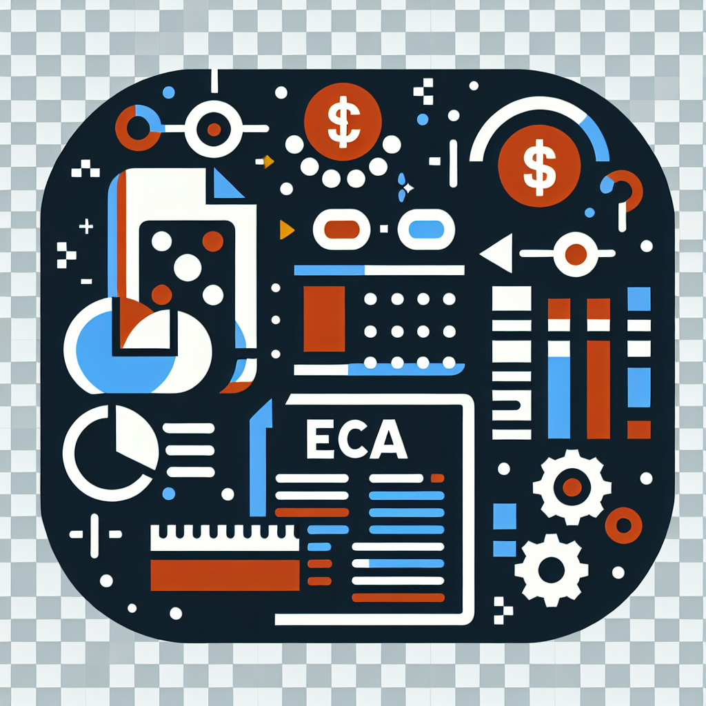 Abstract graphic with charts, dollar symbols, and gears on a black background.