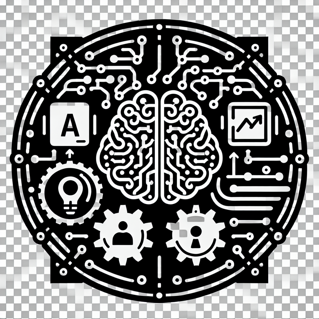 Circuit board brain illustration with icons inside a circle.