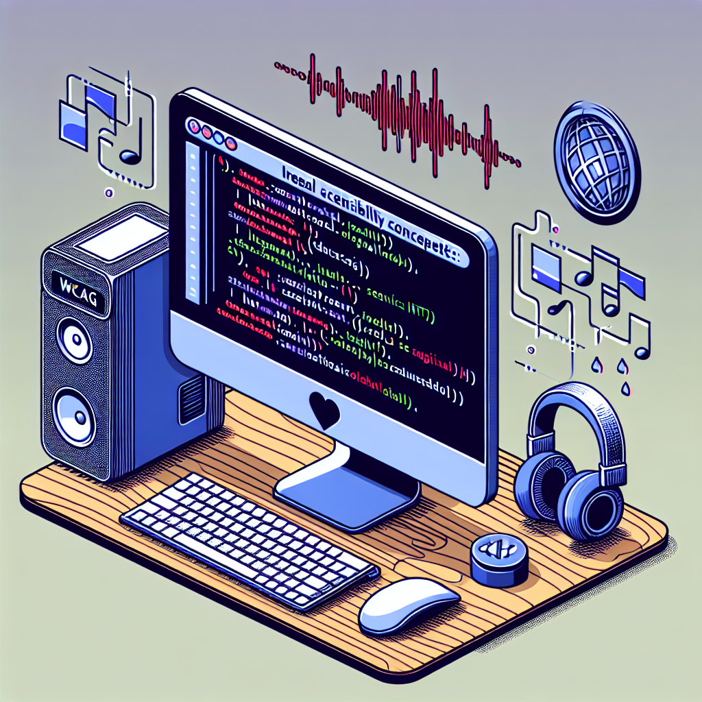 Computer setup with code, speakers, and headphones on a wooden desk.