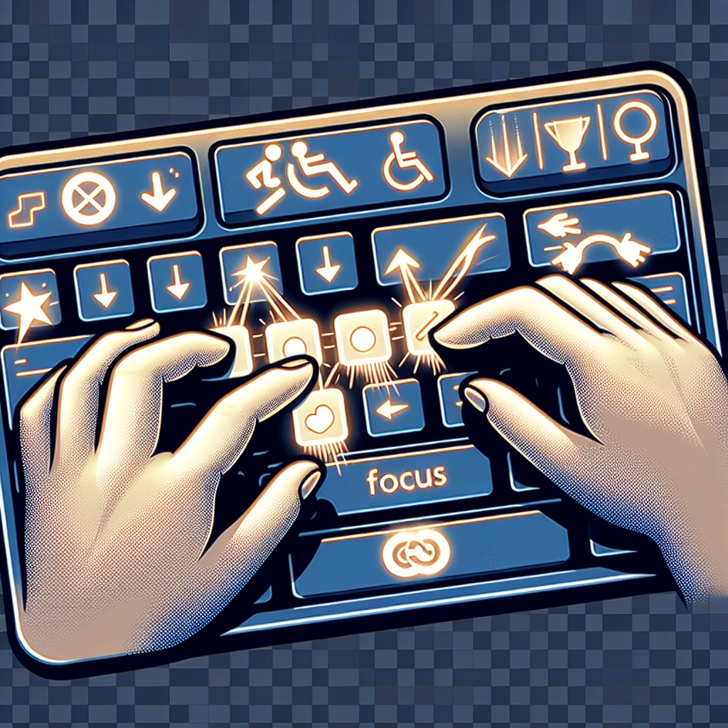Hands typing on a glowing keyboard with diverse icons.