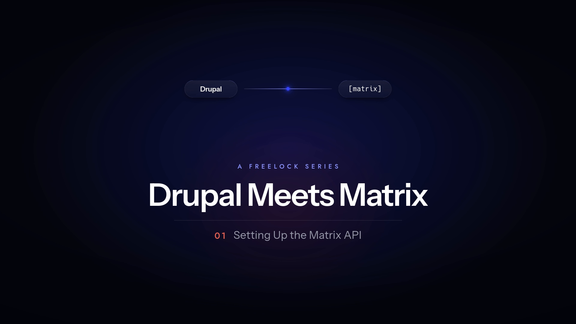 Dark presentation slide titled "Drupal Meets Matrix" with subtitle about the Matrix API.