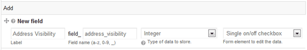 Initial CCK field settings for integer with Single On/off checkbox display.