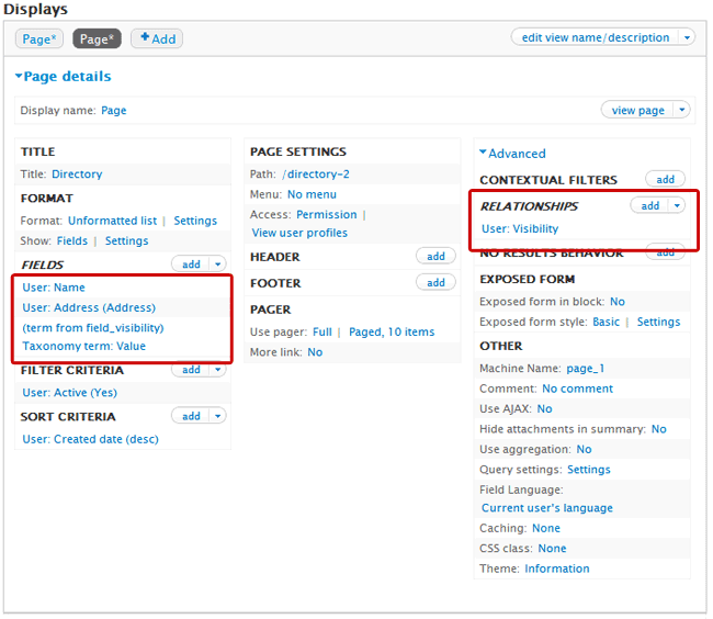 Views settings for using a taxonomy term as the control field.