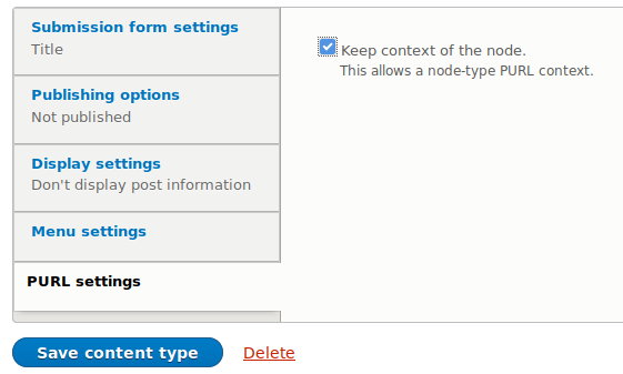 Purl content type settings