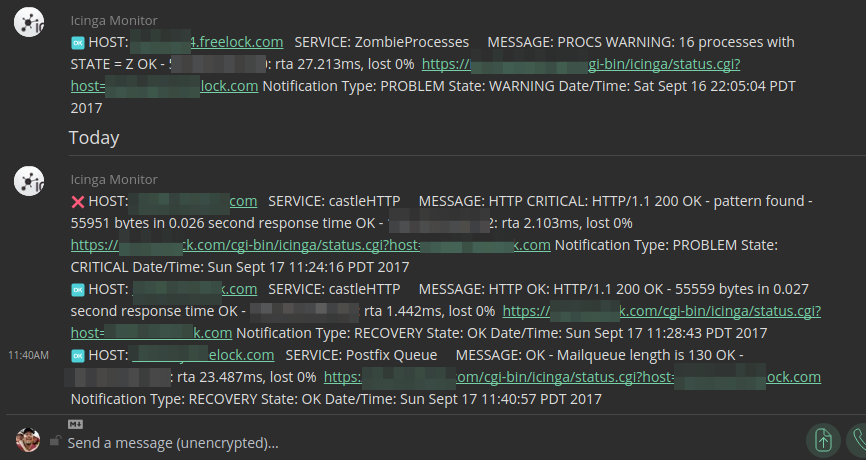 Icinga notifications in Matrix