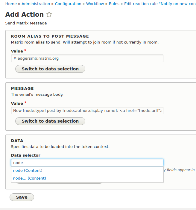 Configure a Matrix notify action