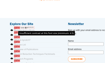 Webpage section with navigation links highlighted as not enough contrast for the text size