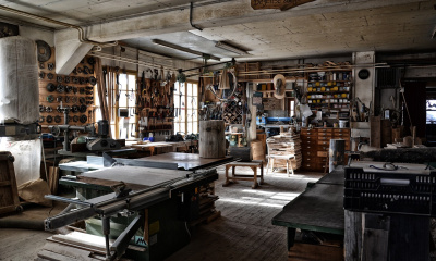 workshop board of old-school woodworking tools