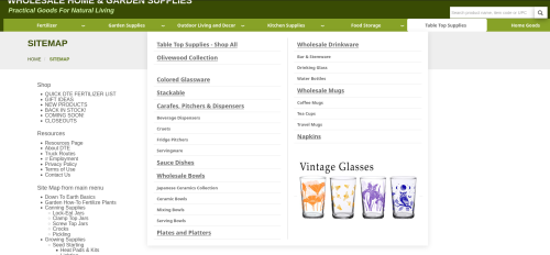 Multiple ways of navigating content -- dropdown "Megamenu", search, breadcrumbs, and a sitemap